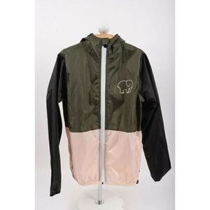 Ivory Ella Womens Packable Rain Coat Jacket Big Logo Green Pink Zip Up Size XS